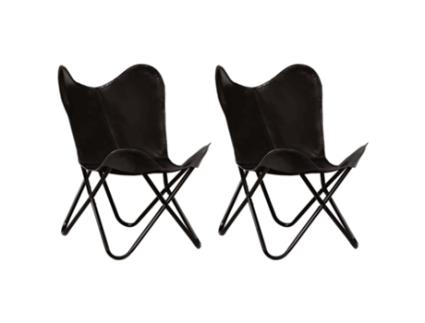 Cadeiras borboleta 2 pcs tam. infantil couro genuíno preto