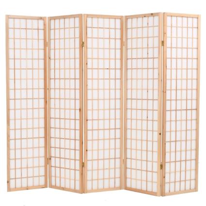 Biombo dobrável com 5 painéis estilo japonês 200x170 cm natural