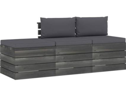 3 pcs conjunto lounge de paletes + almofadões madeira de pinho