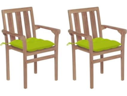 Cadeiras jardim c/ almofadões verde brilhante 2 pcs teca maciça
