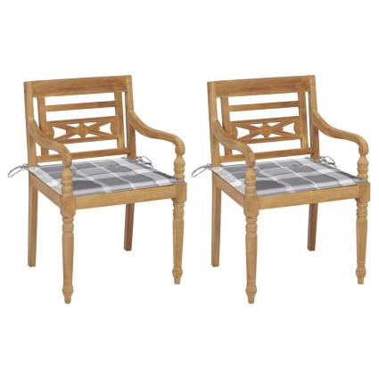 Cadeiras Batávia c/ almofadões xadrez cinzento 2pcs teca maciça