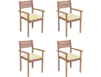 Cadeiras de jardim c/ almofadões branco nata 4 pcs teca maciça