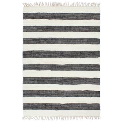 Tapete chindi tecido à mão algodão 160x230cm antracite e branco