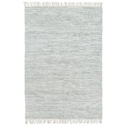 Tapete chindi tecido à mão couro 190x280 cm cinzento-claro