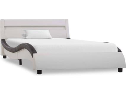 Estrutura cama c/ LED 100x200cm couro artificial branco e preto