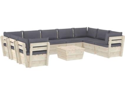 10 pcs conjunto lounge de paletes + almofadões madeira de abeto