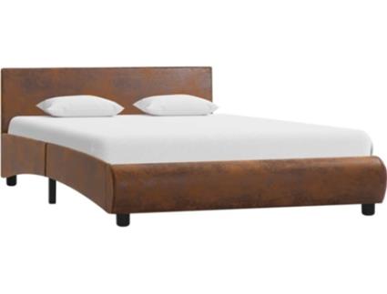 Estrutura de cama com LED 140x200 cm tecido castanho