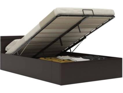 Cama hidráulica c/ arrumação LED 120x200cm couro artifi. cinza