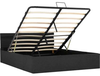 Cama hidráulica c/ arrumação LED 120x200cm tecido cinza-escuro