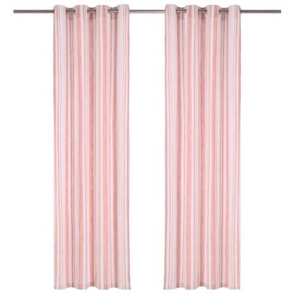 Cortinas c/ argolas metal 2 pcs algodão 140x225 cm riscas rosa