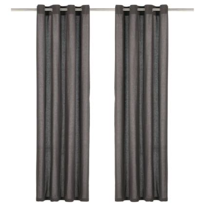 Cortinas c/ argolas de metal 2 pcs algodão 140x225 cm antracite