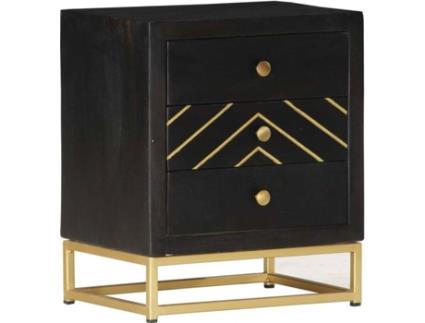 Mesa de cabeceira 40x30x50 cm mangueira maciça preto e dourado