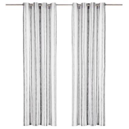 Cortinas argolas metal 2 pcs algodão 140x245cm riscas antracite