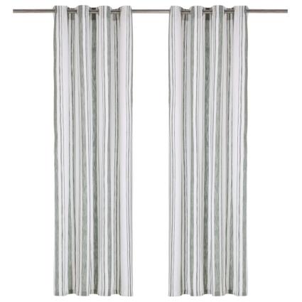 Cortinas c/ argolas metal 2 pcs algodão 140x245 cm riscas verde