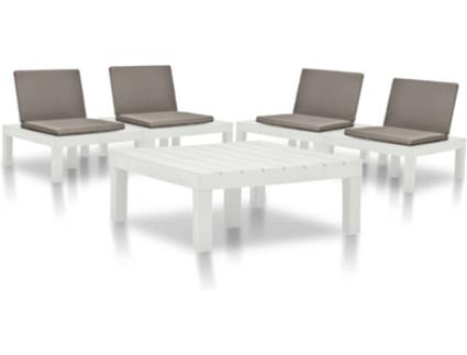 5 pcs conjunto lounge para jardim plástico branco