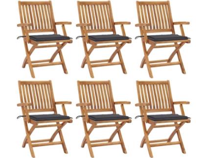 Cadeiras de jardim dobráveis c/ almofadões 6 pcs teca maciça