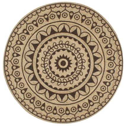 Tapete artesanal em juta com impressão a castanho escuro 150 cm