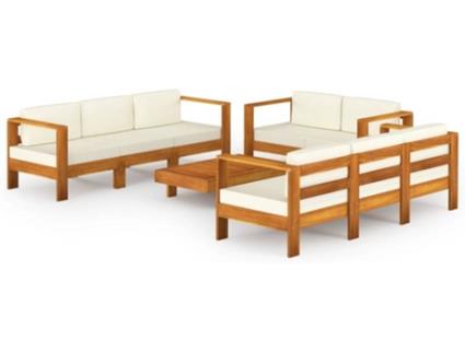 8 pcs conj. lounge de jardim c/ almofadões branco nata acácia