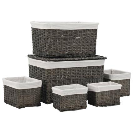 6 pcs conjunto de cestos empilháveis salgueiro natural cinzento