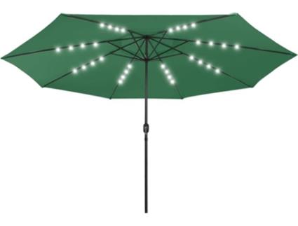 Guarda-sol exterior c/ luzes LED e poste de metal 400 cm verde