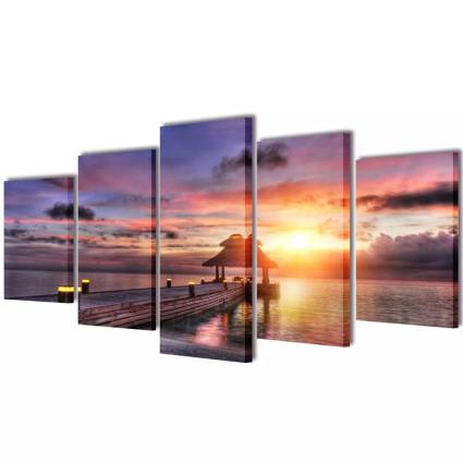 Políptico com impressão de praia com cabana 100x50 cm