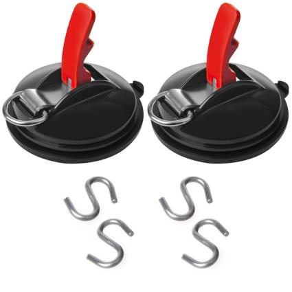 2 pcs Fixadores de ventosa com argolas e 4 ganchos em S