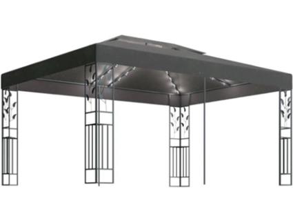 Gazebo com toldo duplo e cordões de luzes 3x4 m antracite
