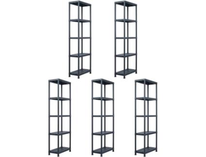 Estantes de arrumação 5 pcs preto 125 Kg 60x30x180 cm plástico