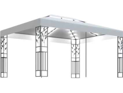 Gazebo com toldo duplo e cordões de luzes 3x4 m branco