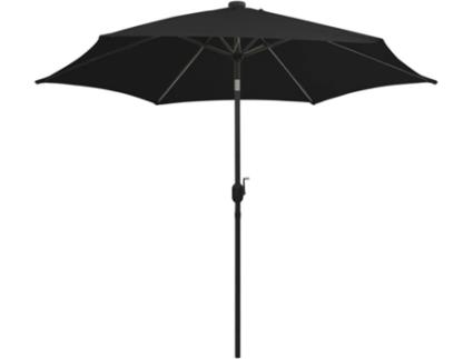 Guarda-sol com luzes LED e mastro alumínio 300 cm preto