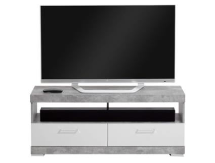 Suporte de TV/Hi-Fi cinzento cimento e branco brilhante