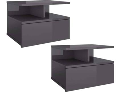 Mesa de cabeceira suspensa 2 pcs 40x31x27 cm cinzento brilhante