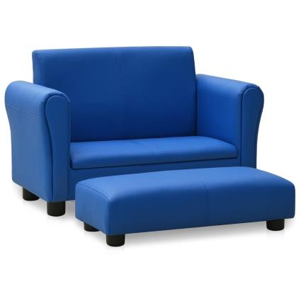 Sofá infantil com banco couro artificial azul