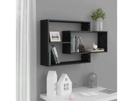 Prateleiras parede 104x20x60 cm contraplacado preto brilhante
