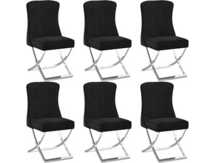 Conjunto 6 Cadeiras de Jantar  (Preto - Veludo - 53 x 52 x 98 cm)