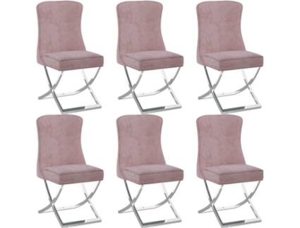 Conjunto 6 Cadeiras de Jantar  (Rosa - Veludo - 53 x 52 x 98 cm)