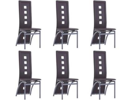 Conjunto 6 Cadeiras de Jantar  (Castanho - Couro Artificial - 43 x 55.5 x 108 cm)