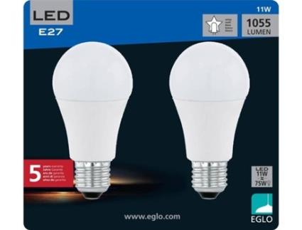 Pack 2 Lâmpadas LED  E27 A60 4000K (11 W - Casquilho: E27 - Luz Branca)