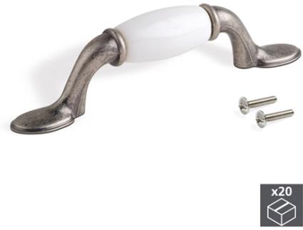 Puxador para Móvel, , Distância entre Furos de 76 Mm, Zamak e Cerâmica, efeito Prata Velha, 20 Ud.