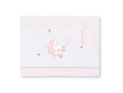 Jogo de Lençóis p/ Mini Berço  3 Peças Algodão Lua Branco/Rosa 50 x 80 cm