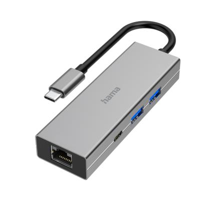 Hub USB-C (M) - RJ-45, 2 x USB-A, USB-C (F), Cinzento