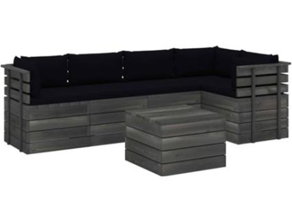 Conjunto de Jardim  Lounge 3061954 (Preto - Madeira - 60x60x41.5 cm - 6 Peças)