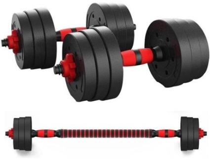 Conjunto Dumbbell   2 em 1 com Barbela Ajustável (15kg)
