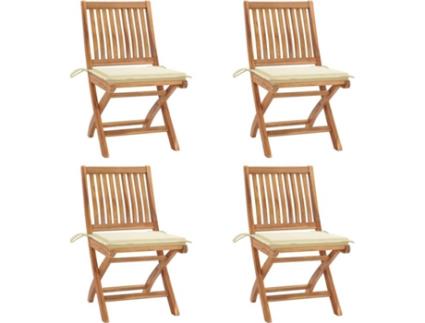 Conjunto 4 Cadeiras de Jardim  Dobráveis c/Almofadas 3072809 (46,5x58x88 cm - Madeira)