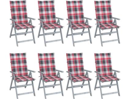 Conjunto 8 Cadeiras de Jardim  Reclináveis c/Almofadas 3075154 (56x70x110 cm - Madeira)