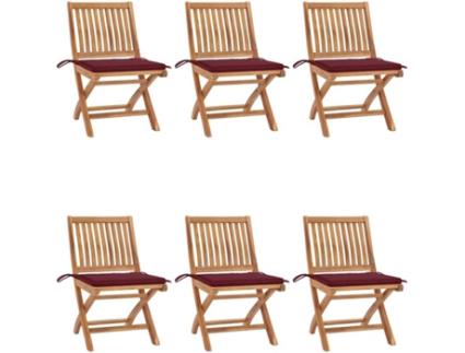 Conjunto 6 Cadeiras de Jardim  Dobráveis c/Almofadas 3072843 (46,5x58x88 cm - Madeira)