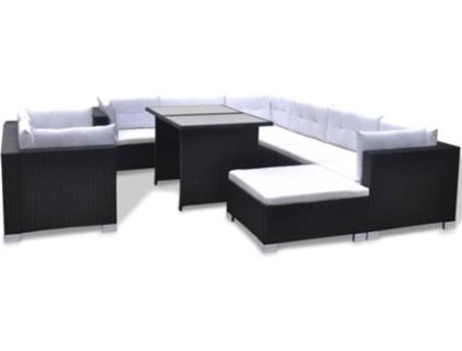 Conjunto de Jardim  Lounge 41878 (Preto - Rattan Vime - 108x66x70 cm - 10 Peças)