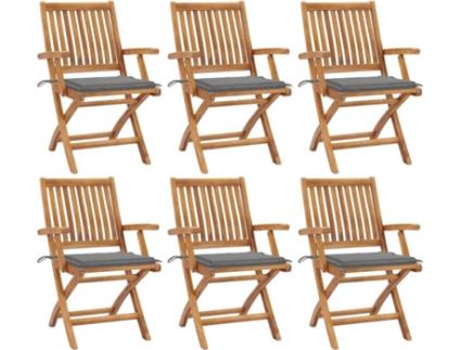 Conjunto 6 Cadeiras de Jardim  Dobráveis c/Almofadas 3072751 (56x58x88 cm - Madeira)