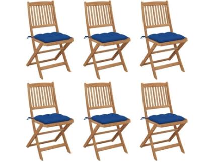 Conjunto 6 Cadeiras de Jardim  Dobráveis c/Almofadas 3065513 (48,5x57x91 cm - Madeira de Acácia)