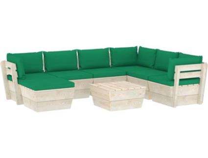 Conjunto de Jardim  Lounge 3063641 (Verde - Madeira - 60x60x65 cm - 8 Peças)